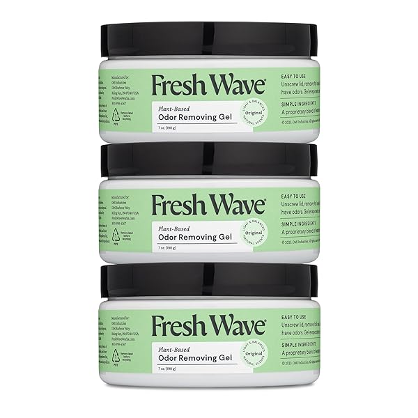 FRESH WAVE ODOR REMOVING GEL, 7 OZ., PACK OF 3 – ODOR ABSORBERS FOR HOME, SAFER ODOR RELIEF, NATURAL PLANT-BASED ODOR ELIMINATOR, EVERY 7 OZ. LASTS 15-30 DAYS, FOR COOKING, TRASH & PETS