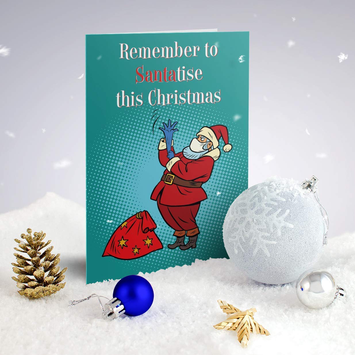 SantaTise Sanitise Pandemic Santa Christmas Card, Pandemic Lockdown