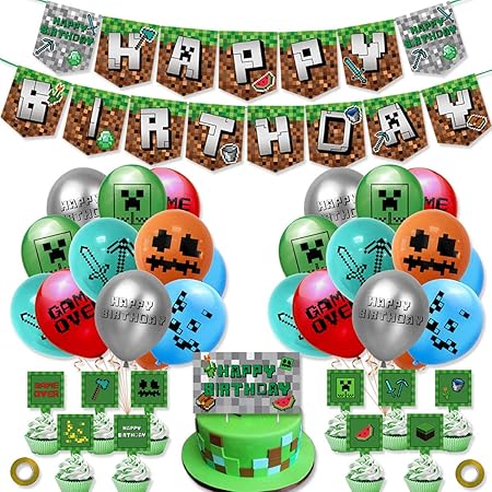 Amazon マインクラフト サンドボックスゲーム 誕生日がテーマのパーティーデコレーション用の誕生日パーティー用品 風船 バルーン おもちゃ