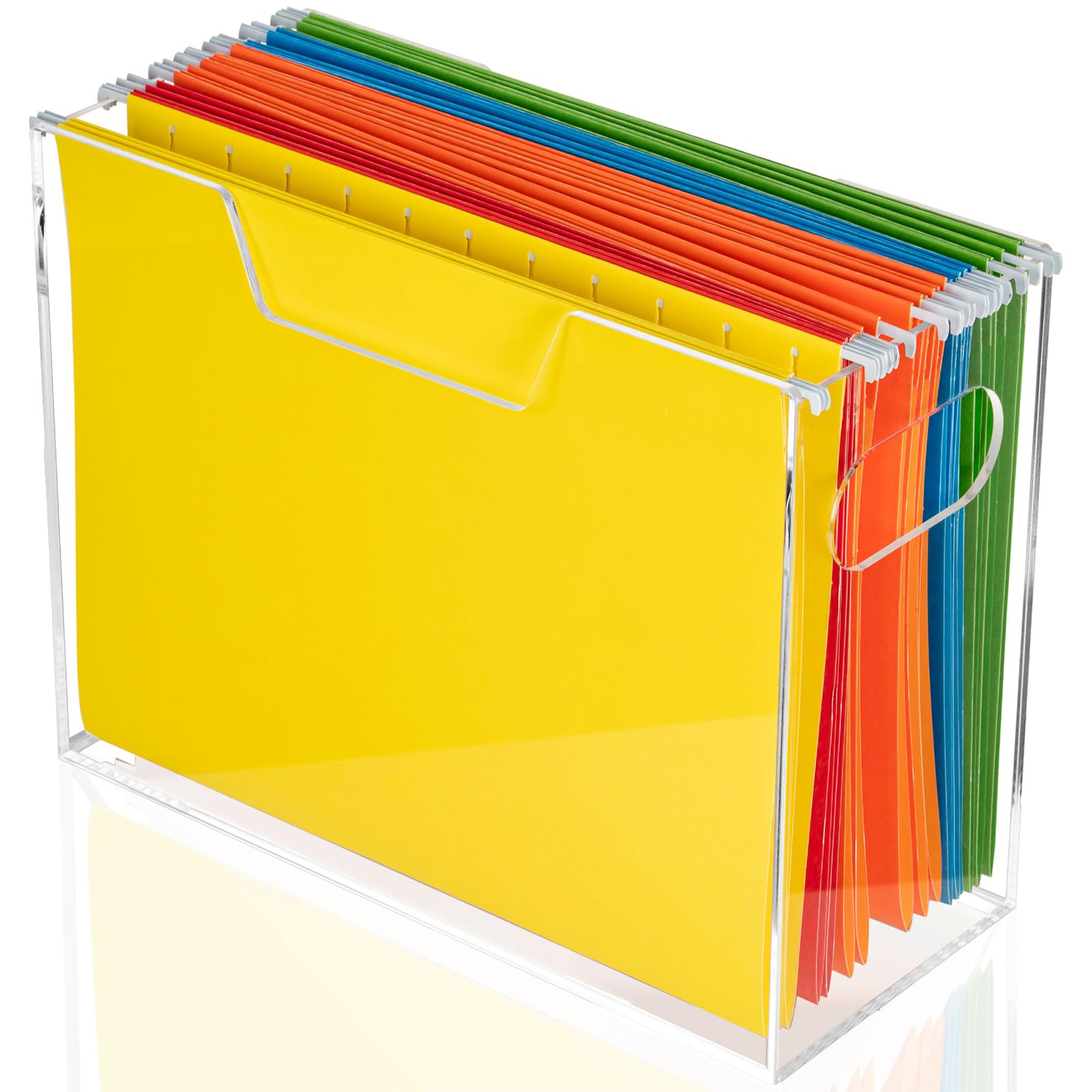 Photo 1 of SEANADO Acrylic Hanging File Folder Organizer Box, File Holder with Handles for Letter/A4 Size, Clear File Box Desktop Folder Storage for Office Home Work Desk Cabinet