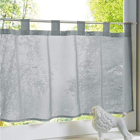 1pc Tab Top Short Curtain Semi Sheer Voile Cafe Curtains Grey