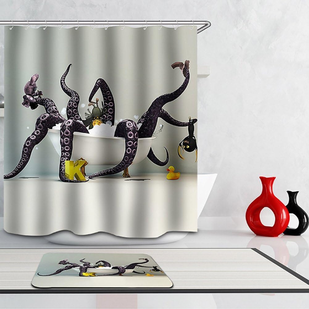 Funny Kraken In The Bathtub Design Shower Curtain ; Funny Octopus Shower Curtain 72 x 72 inch