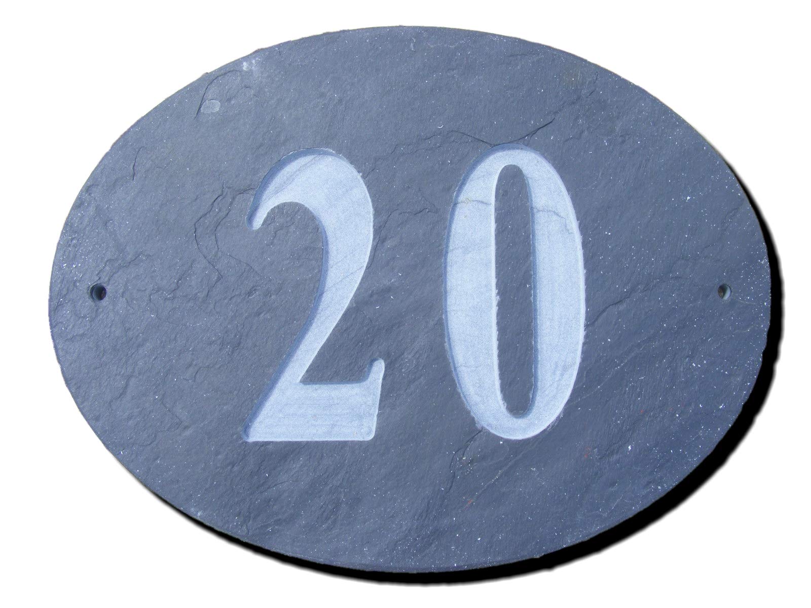 Oval Natural Grey Slate House Door Number Deeply Engraved Natural Surface Sign Plaque 7 x 6 inch House Warming Gift 175 x 150 mm Round 20