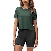 ODODOS Women's Performance Cropped Tee Ultra Soft odSTRATUM Tech Short Sleeve Relaxed Top Crew Neck T-Shirts