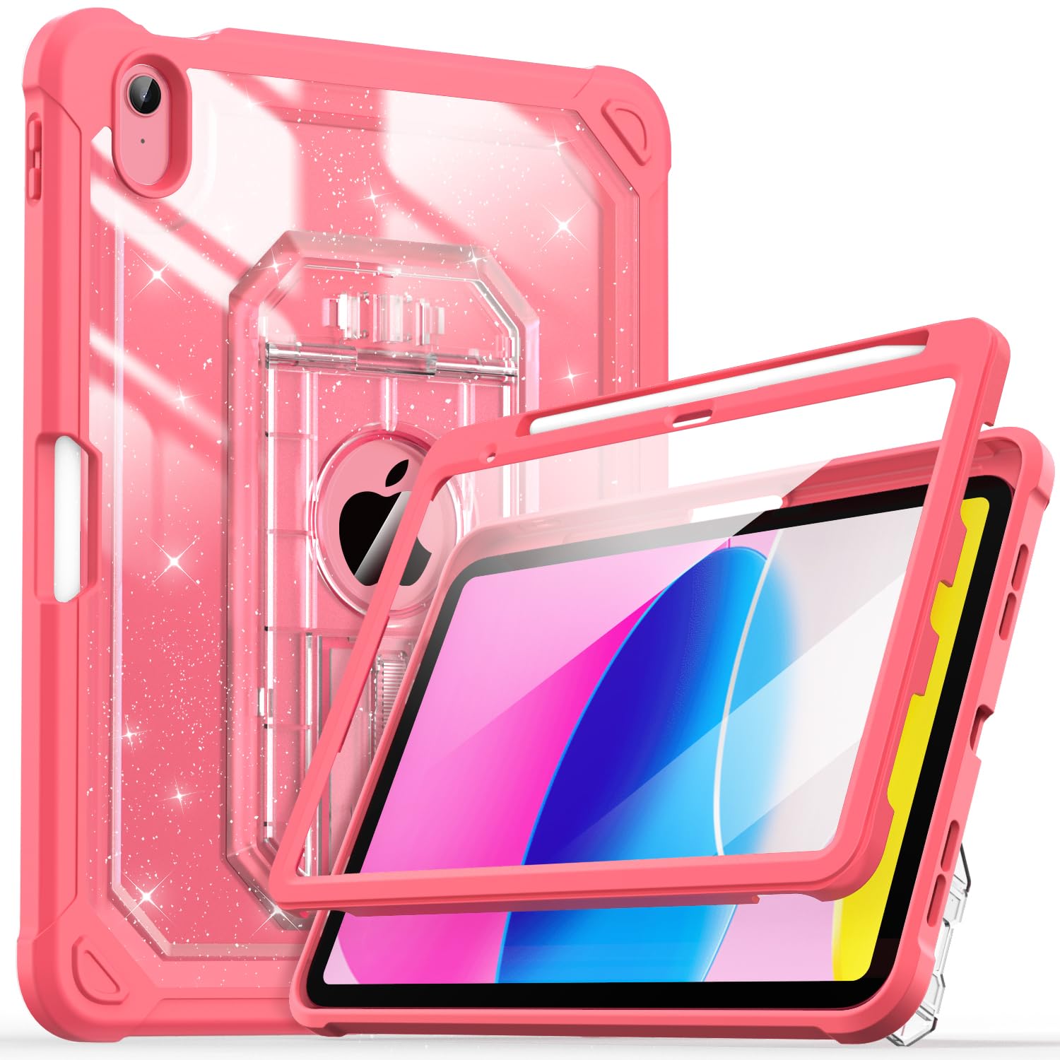 Photo 1 of Cantis Case for iPad A16 11 Inch 2025/ iPad 10th Generation 2022 (10.9 inch) with Screen Protector & Pencil Holder, 11th Generation Case with Larger Stable Stand, Glitter+Rosered