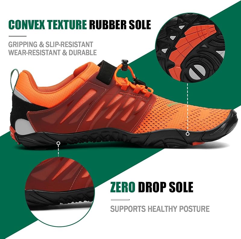 Zapatillas Barefoot Hombre Mujer Zapatillas Minimalistas Zapatos Barefoot Calzado Minimalistas Zapatillas de Trail Running Barefoot Shoes para Zero Drop Suela Naranja,Gr.42
