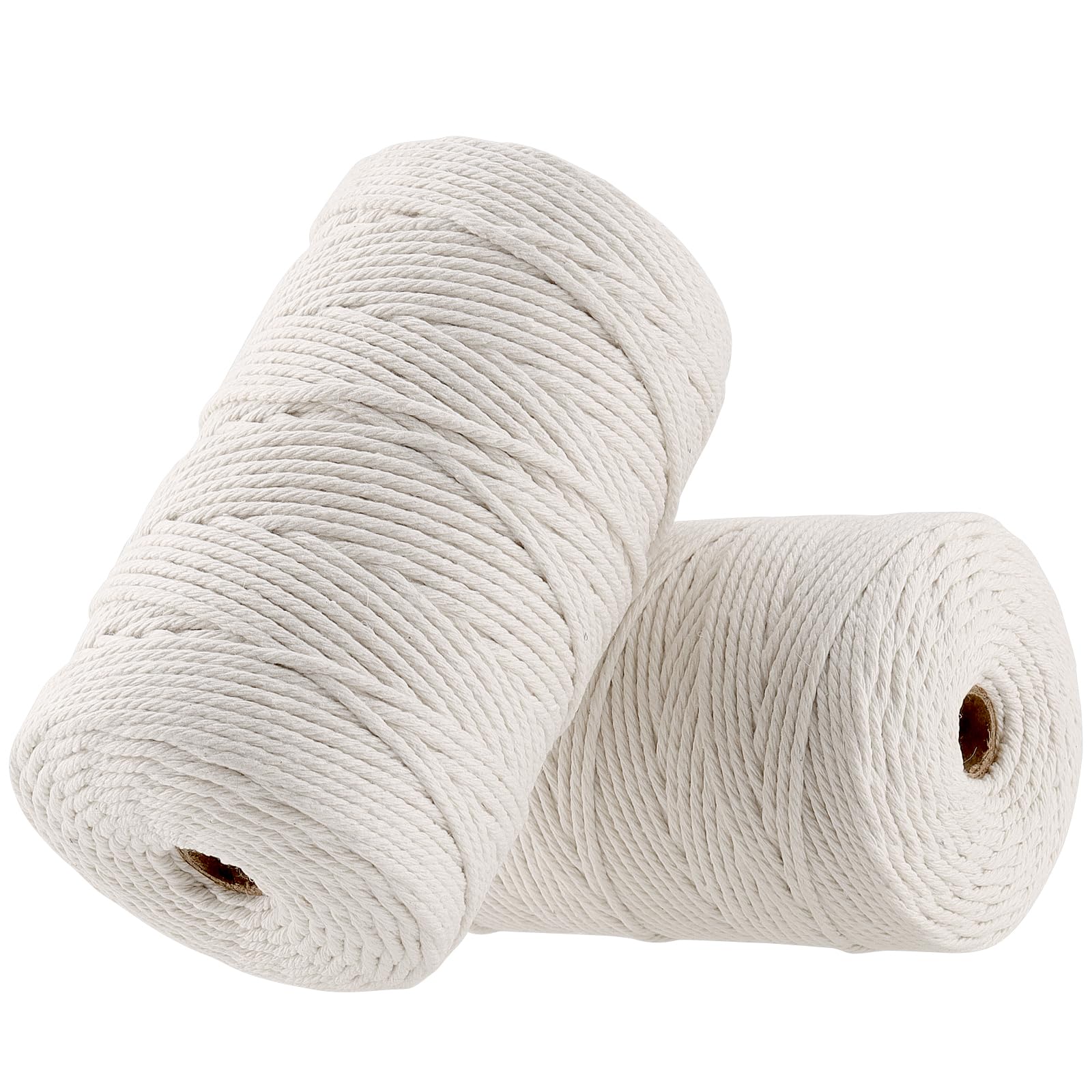 LEXININ 2 Pack 3mm x 200m Macrame Cord, Twisted White Cotton Rope, Soft Macrame Twine String for Arts Crafts