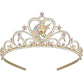 SWEETV Unicorn Princess Tiaras for Girls, Crystal Kids Crown Headband, Birthday Party Hats, Halloween Costume Hair Accessories