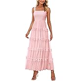 PRETTYGARDEN Women's Summer Dresses 2026 Sleeveless Smocked Tiered Ruffle Tulle A-Line Flowy Wedding Party Maxi Dress
