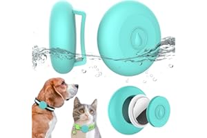 WTYSSN Airtag Dog Collar Holder Waterproof, Hidden Silicone Waterproof Airtag Case for Pet Cat Dog GPS Tracker, Anti-Lost Waterproof Airtag Holders Compatible with Apple AirTag for Dog Cat Collar (Cyan)