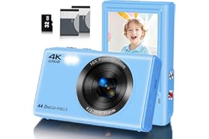 Digital Camera, Saneen FHD Kids Cameras for Photography, 4K 44MP Compact Point and Shoot Camera for Kids, Teens & Beginners with 32GB SD Card,16X Digital Zoom, 2 Rechargeable Batteries-Blue