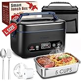 Cordless Electric Lunch Box for Adults, 100W Rechargeable Auto Heated Lunch Box 5-Sided Heating 1.2L Heating Lunchbox Smart Timer Leak-Proof Portable Food Warmer for Office Worksite Car Travel