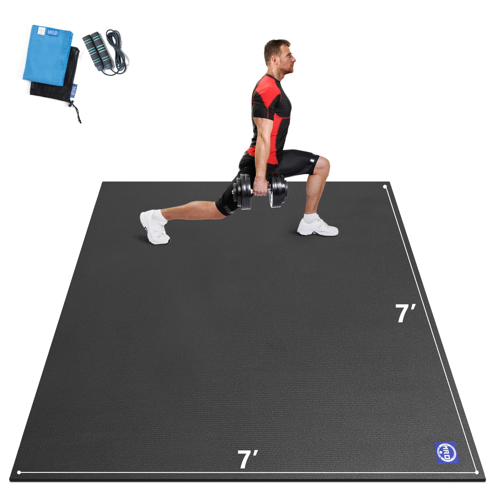 Photo 1 of MRO Extra Large Exercise Mat 12'x7'/9'x7'/7'x7'/7'x5'(7mm), High-Density Workout Mats for Home Gym Flooring, Non-Slip, Extra Thick Durable Cardio Mat, Ideal for Plyo, MMA, Jump Rope - Shoe Friendly