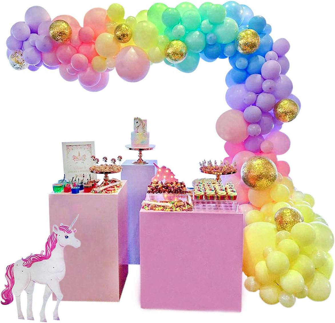 HUIBO Unicorn Balloon Garland Arch Kit 5M 16ft Long Pastel Rainbow Balloons Birthday Party Centerpiece Decorations for Girls Kids