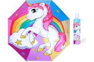 DECALSWEET Kids Folding Umbrella Auto Open/Close Anti-rebound Safe Design UV Resistant Automatic Children Travel Umbrellas 8 Rib Reinforced Canopy 360° Reflective Strip Lightweight Cute Umbrella for Girls & Boys