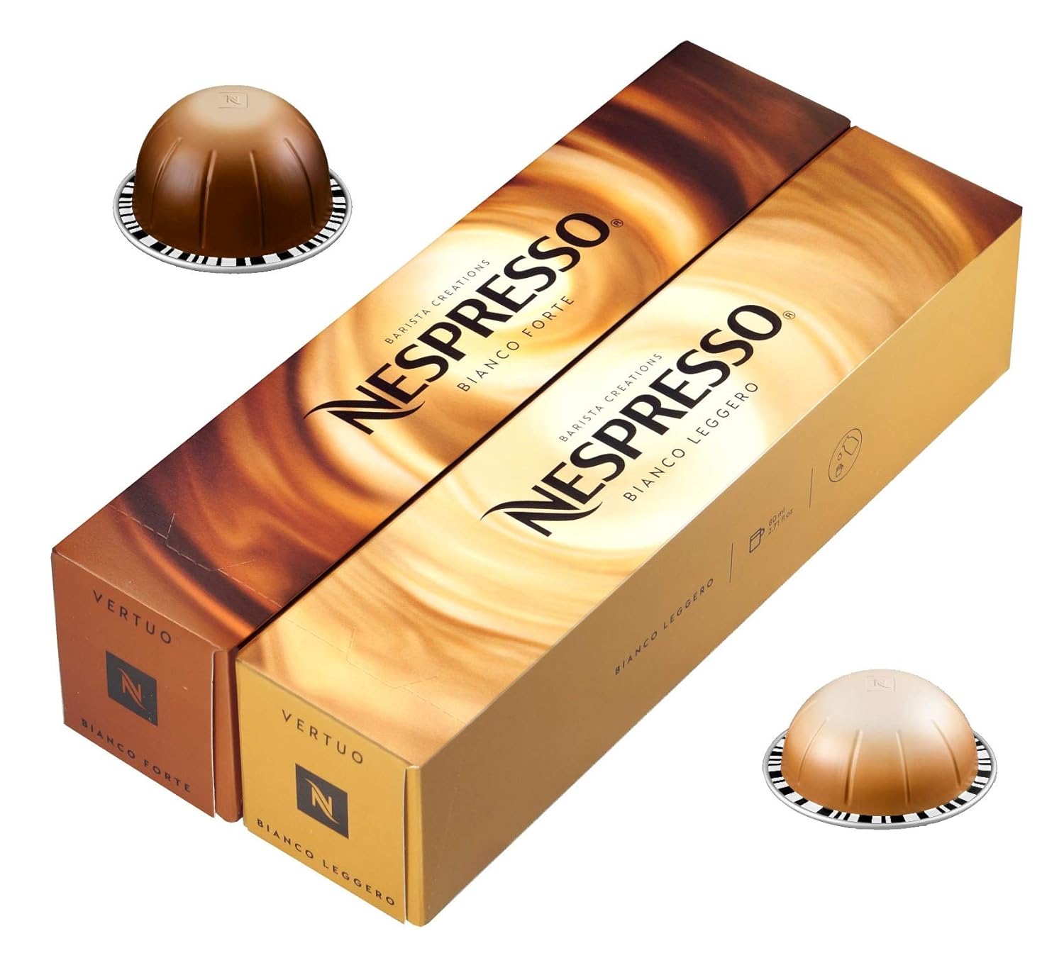 [European Version] Nespresso VertuoLine Barista Creations Variety for Recipes with Milk: Bianco Forte (7.77 ounce), Bianco Leggero (2.7 ounce), 20 Capsules