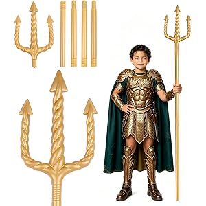 FOIMAS Halloween Trident Prop, 60 Inch Gold Poseidon Trident Plastic Adjustable King Trident Spear for Costume Accessory Cosp