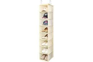 Berdeng Hanging Shoe Organizer for Closet with Side Mesh Pockets，Hat Racks for Baseball Caps，Shoe and Hat Holder & Storage，8-Shelf，Beige，1 Pack