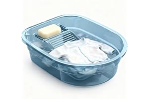 VEMJO All-in-One Plastic Mini Washboard Basin - Washboard for Hand Washing Clothes & Lavadero para Lavar Ropa a Mano, Ideal for Small Delicates & Efficient Laundry