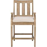 SAFAVIEH Couture Outdoor San Salvador Counter Stool Set of 2, CPT1020A-SET2 | Counter Stool, Set of 2, 24.5" Seat Height, Eucalyptus Wood, Cushioned, Assembly Required, Polyester, Patio Outdoor