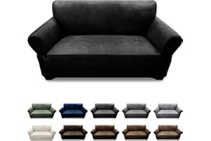 Pfrstuv Loveseat Sofa Slipcover Leather Look Couch Covers for 2 Seater Couch Sofa 1-Piece Sofa Cover Stretch Furniture Protector with Elastic Bottom & Pockets(Loveseat, Black)
