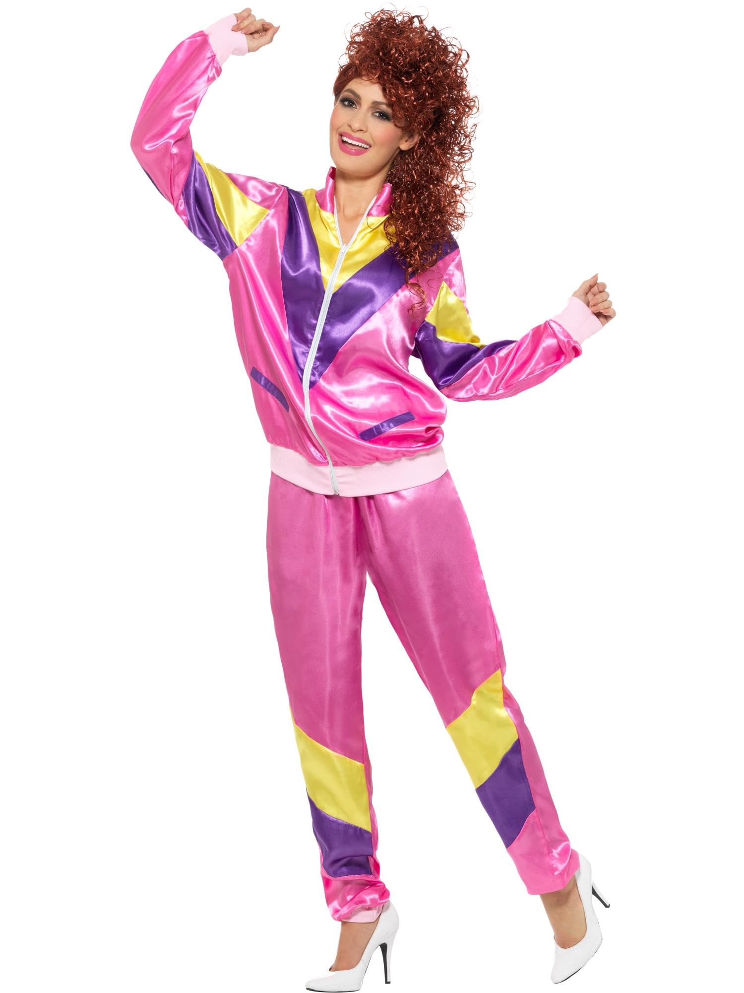 Smiffys 80s Height of Fashion Shell Suit Costume, Pink with Jacket & Trousers, 1980's Fancy Dress, 1980s Dress Up Costumes