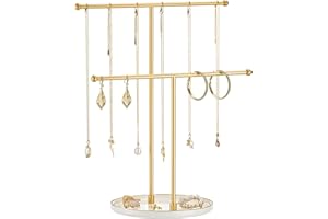 josmimic Jewelry Necklace Stand with Ceramic Base - 12" Jewelry storage organizer for Necklaces, Bracelets, Rings, Earrings f
