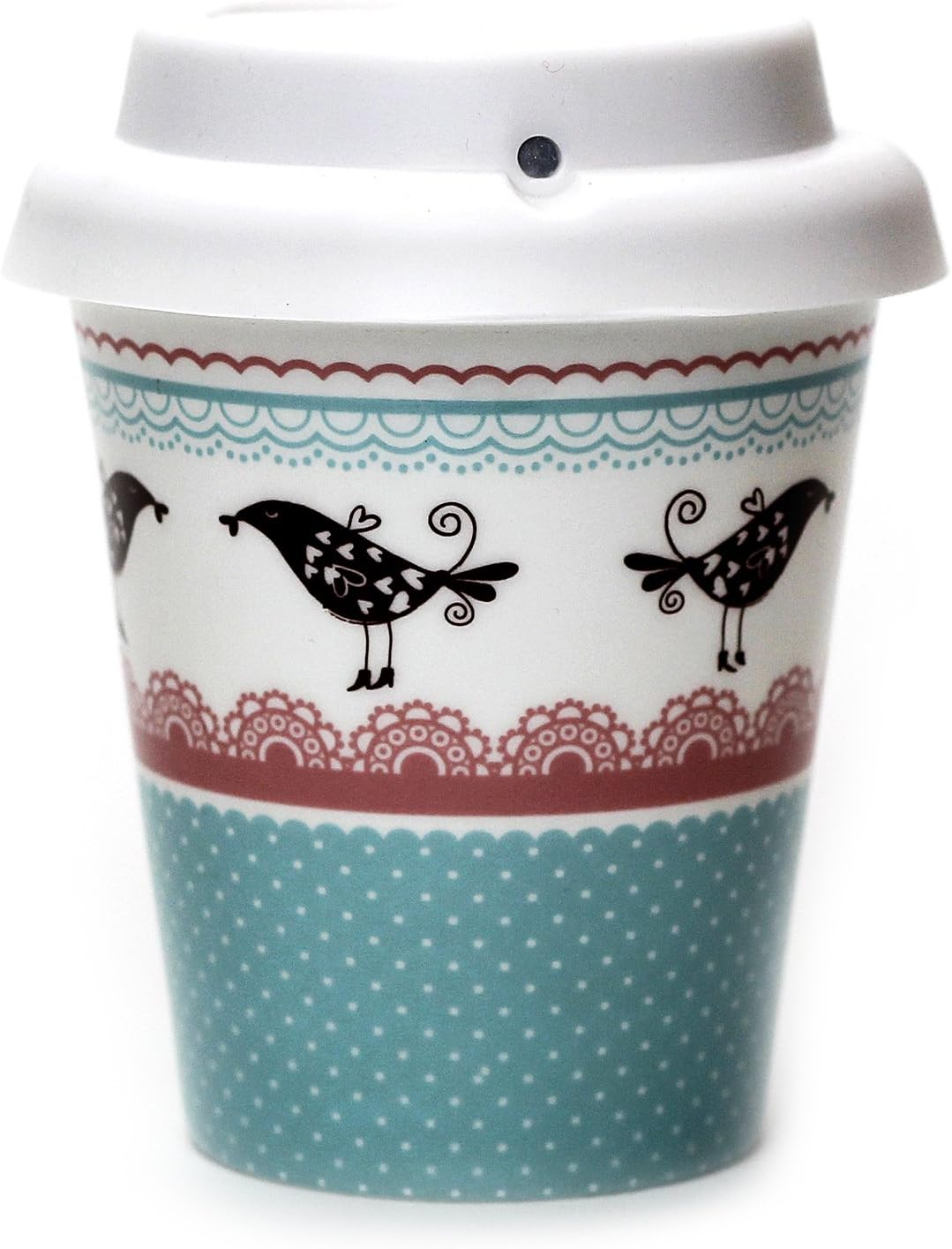 Ceramic Coffee Cup Mini USB Air Mist Humidifier Love Bird Pattern Blue