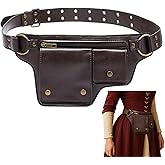 Leather Fanny Pack for Women, Adjustable Waist Bag Vintage Renaissance Hip Belt Pouch with Adsorptive Flap & Zipper Pockets, PU Leather Festival Costume Bag for Travel, Hiking, Cosplay