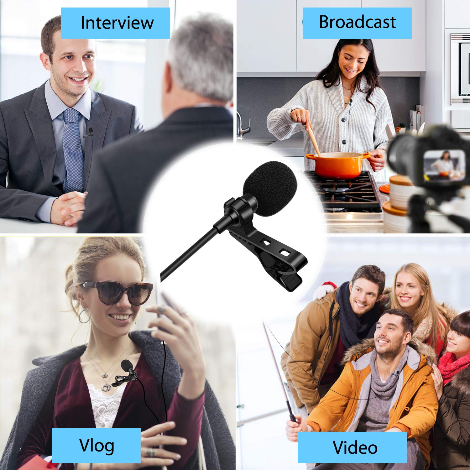 Lavalier Lapel Microphone,Tikysky Clip On Lav Mic for iPhone Android Cell Phone Smartphone Camera Vlog Interview Video Recording Podcast