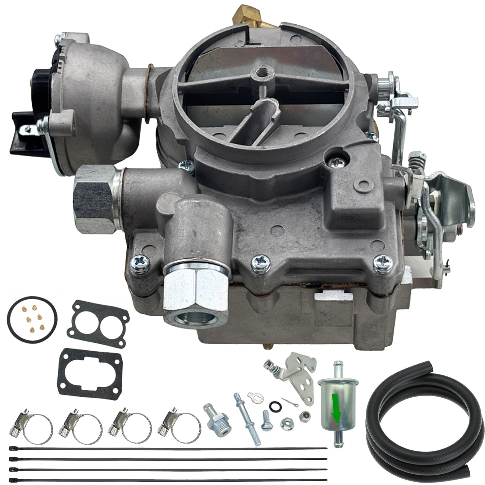 Photo 1 of Trucktok 3310-804622R1 3310-86448A1 Marine Carburetor Replacement for Rochester 2 Barrel Mercarb Carburetor V8 5.0L 305 5.7L 350 Mercruiser Engine with Electric Choke (Sliver)