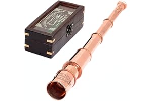 Marine Telescope Copper Antique Royal Navy Handheld Pirate Spyglass with Wooden & Glass Box Home & Office Decor