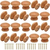 Cangder Wooden Cabinet Knobs 20Pcs, Log Varnish Dresser Wood Knobs Mushroom Wooden Dresser Drawer Knobs Pulls Handles with Screws (Diameter :1.3 inches, Height :1 inch)