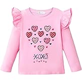 Toddler Girls Valentine Shirt Kids Tee Shirt Love Heart Shirt for Girl XOXO Holiday Ruffle Long Sleeve T-Shirt 2-7T