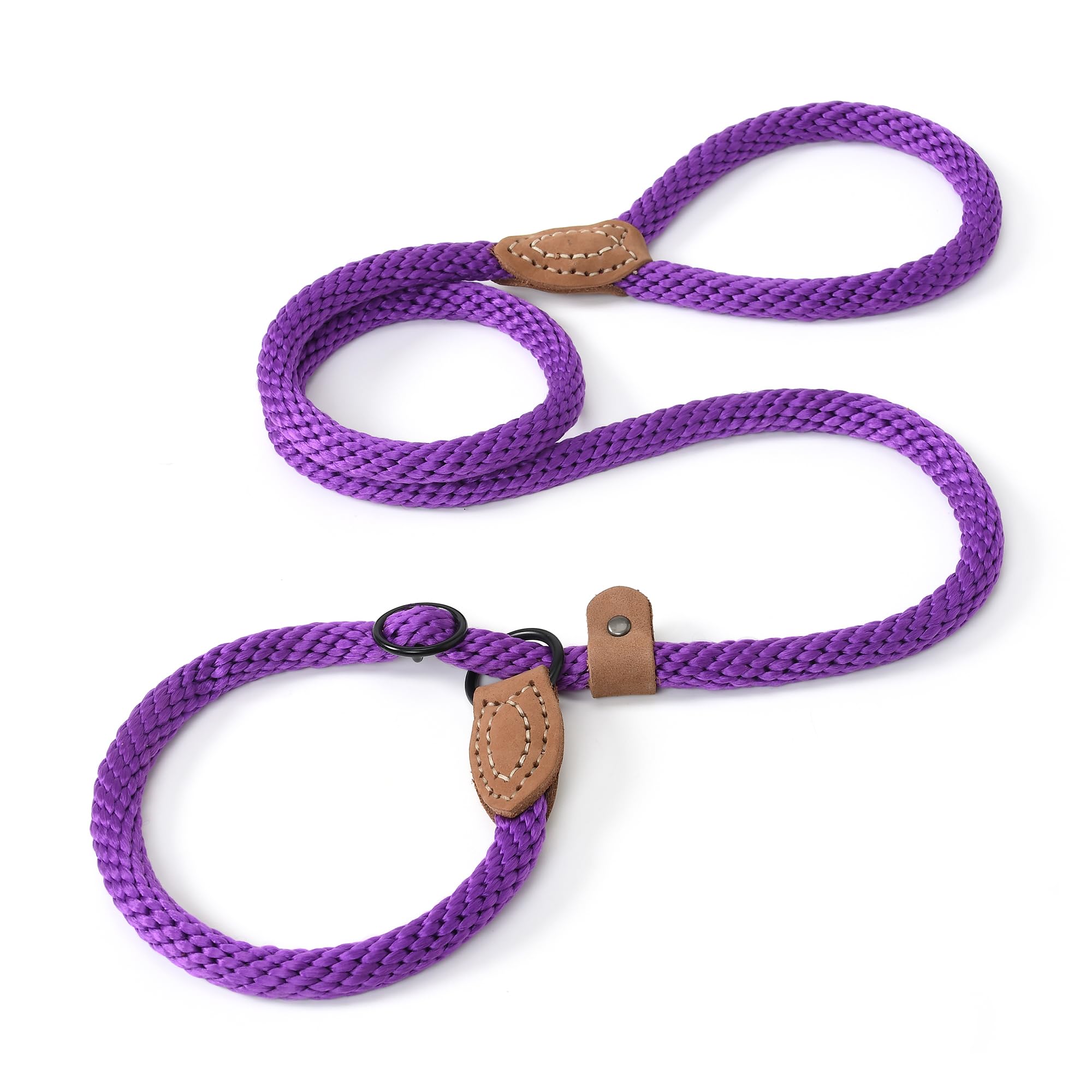 Photo 1 of Mile High Life Slip Leads for Dogs | Heavy Duty Dog Training Leash | 4 Feet No Pull Slip Leashes w Leather Tip | Purple Rope Lead for Dogs Outside