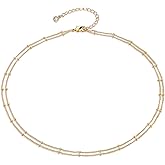 MEVECCO Dainty Gold Chain Choker Necklace 14K Gold Plated Handmade Boho Cute Tiny Beaded Link Choker Necklace Delicate Simple Minimalist Choker Necklace for Women