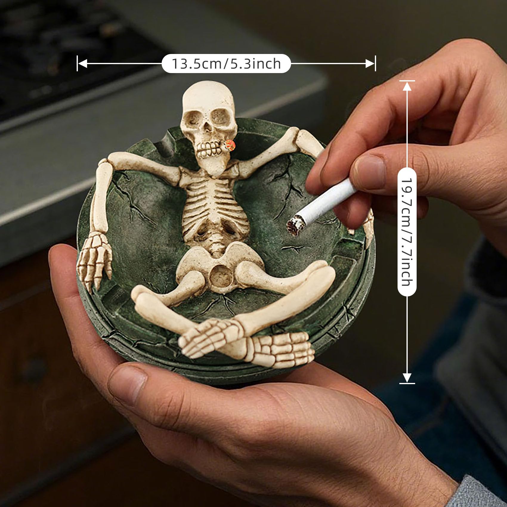 U WONDERFUL Halloween Skeleton Ashtray for Weed Smokers Cigarettes - Cool Ashtrays with Gothic Design, Portable Indoor/Outside Patio Use, Perfect Smoking Accessories Gift for Men Women