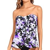 Tempt Me Bandeau Tankini Tops for Women Strapless Bathing Suit Top Halter Flyaway Swimsuit Top Only
