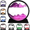 rysnwsu 3D Dynamic Sand Art Liquid Motion, Moving Sand Art Picture Round Glass 3D Deep Sea Sandscape in Motion Display Flowing Sand Frame Relaxing Desktop Home Office Work Decor (Pink, 12'')