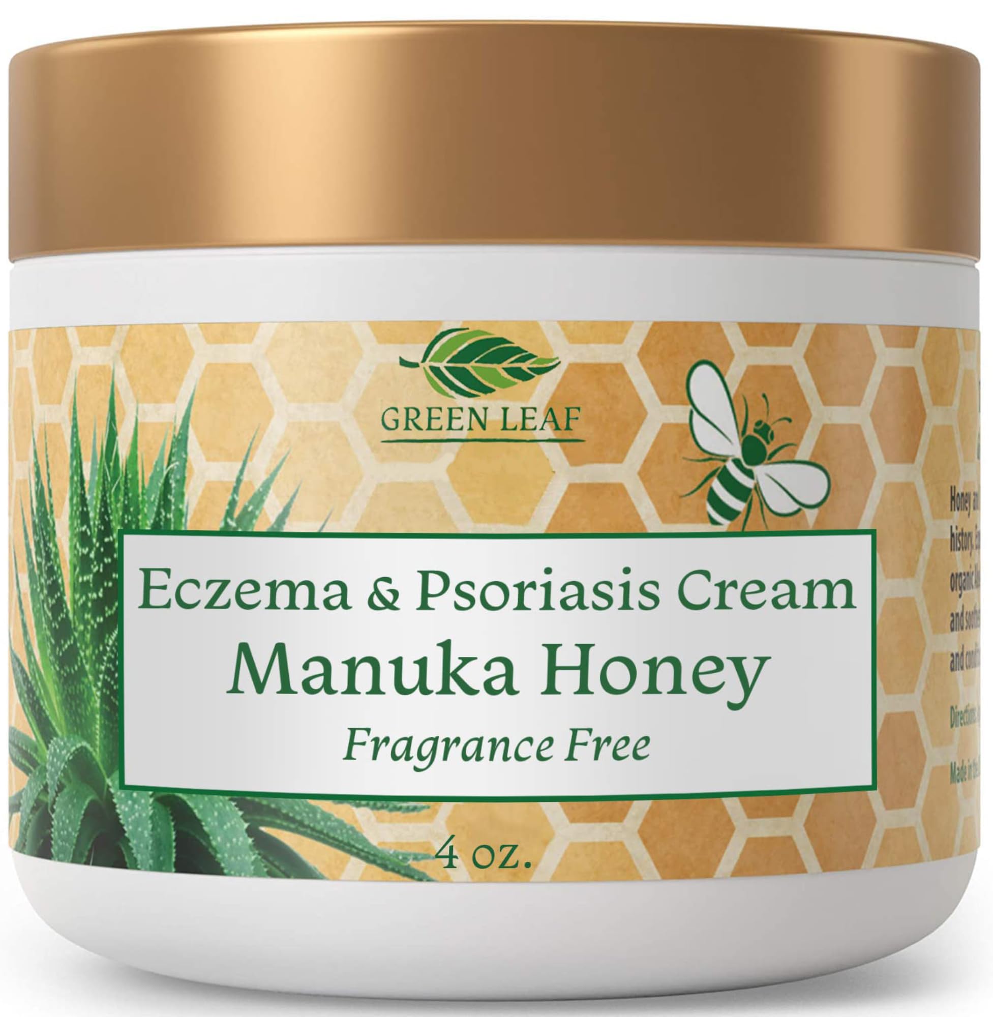 Green Leaf Naturals Manuka Honey Eczema Cream Moisturizing Lotion Fragrance Free for Psoriasis Relief - Itchy, Dry Skin Ointment - Skin Soothing Moisturizer - Body & Face Cream - Kids & Adults 4oz