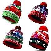 Stnouod 4 Pack LED Christmas Hat, Christmas Light-up Beanie Knit Hats with 6 LED Lights, Winter Snow Hat for Holiday Xmas Sweater New Years Party Supplies