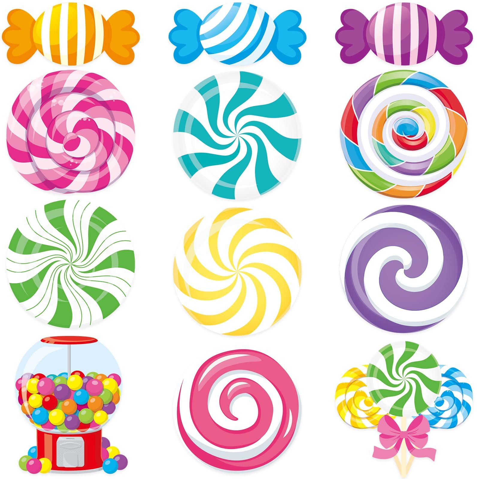 Photo 1 of 120Pcs Christmas Candy Bulletin Board Decorations Set Candyland Party Paper Cutouts Peppermint Lollipop Candies Classroom Wall Home Decor Cards for Baby Shower Back to School Birthday Party Supplies