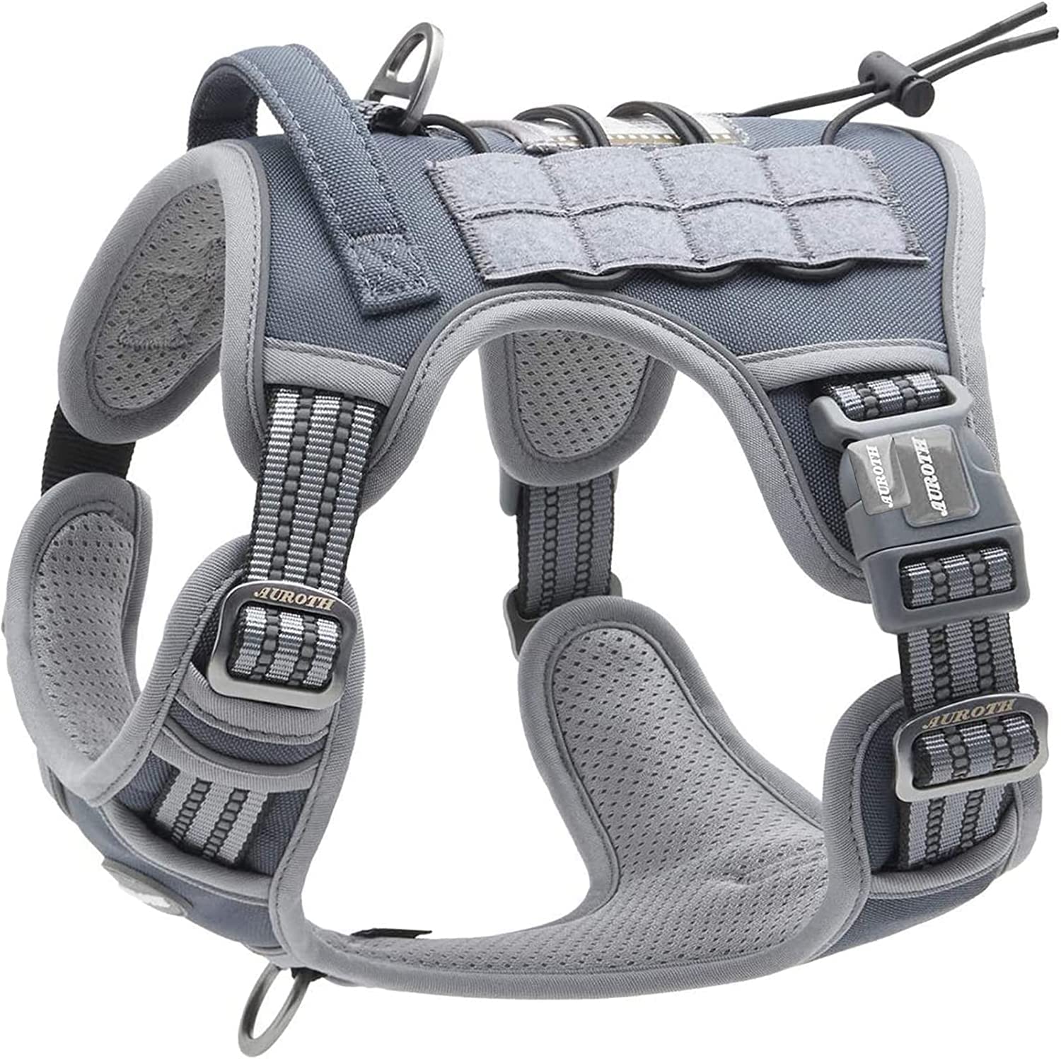 Auroth Tactical Anti Pull Dog Harness Adjustable Breathable Pet Vest Harness for Small Medium Large Dog Reflective Dog Harness Military Materials Size S, Grey — image 1