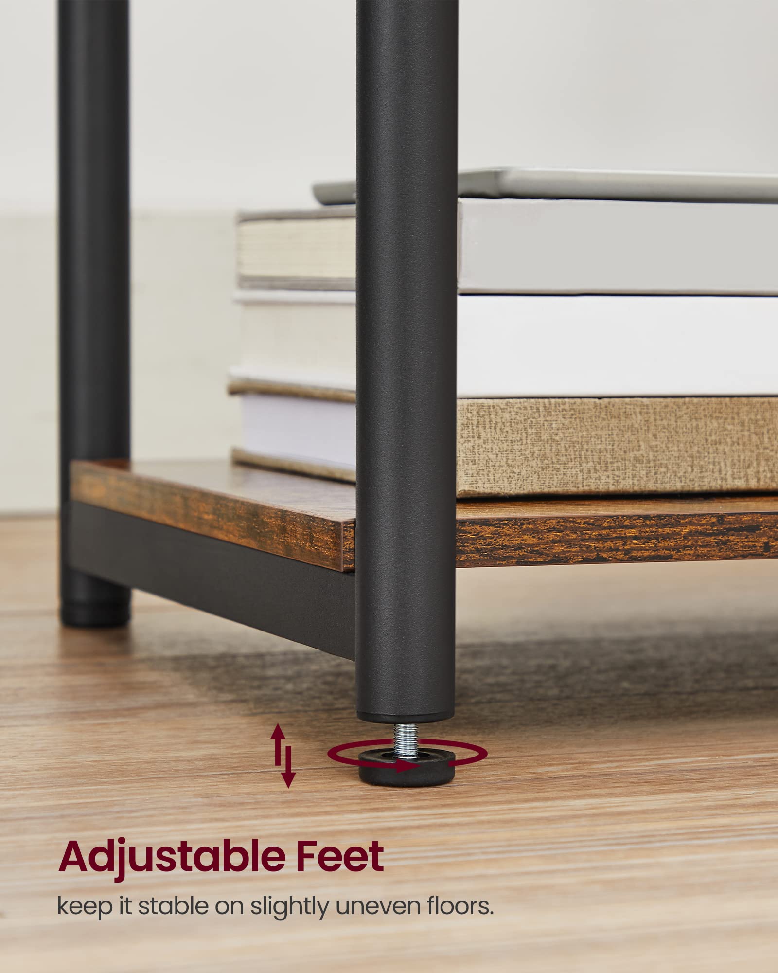 VASAGLE End Table with Charging Station, Small Side Table for Living Room, Bedroom, Nightstand with Outlets and USB Ports, Bedside Table with Storage Shelf, Rustic Brown and Black