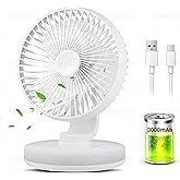MAWFOZIN Small Desk Fan With Night Light, Auto Oscillating Table Fan With 3000mAh Rechargeable Battery, USB Personal Fan With 4 Speeds Wind, Adjustable Fan For Home, Office Bedroom, Camping (white)