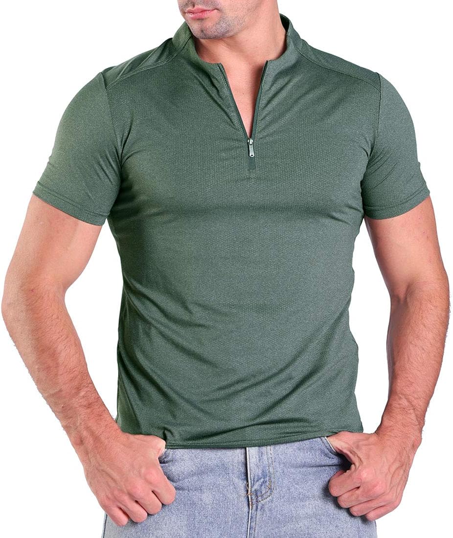 Men's Henley Shirts Quarter Zipper Short Sleeve Soft Quick Dry