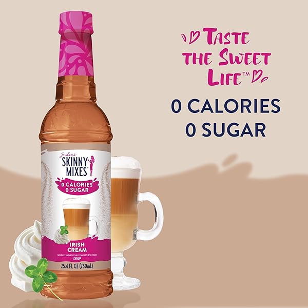 JORDAN’S SKINNY SYRUPS SUGAR FREE COFFEE SYRUP, IRISH CREAM FLAVOR DRINK MIX, ZERO CALORIE FLAVORING FOR LATTES, PROTEIN SHAKE, FOOD & MORE, GLUTEN FREE, KETO FRIENDLY, 25.4 FL OZ, 1 PACK