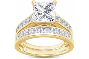 Wishrocks Princess Cut Bridal Set Ring, 7MM Center, Lab Created Moissanite, 3 Cttw or 4 Cttw, 925 Sterling Silver, 10K & 14K Gold, Engagement & Wedding Jewelry for Women
