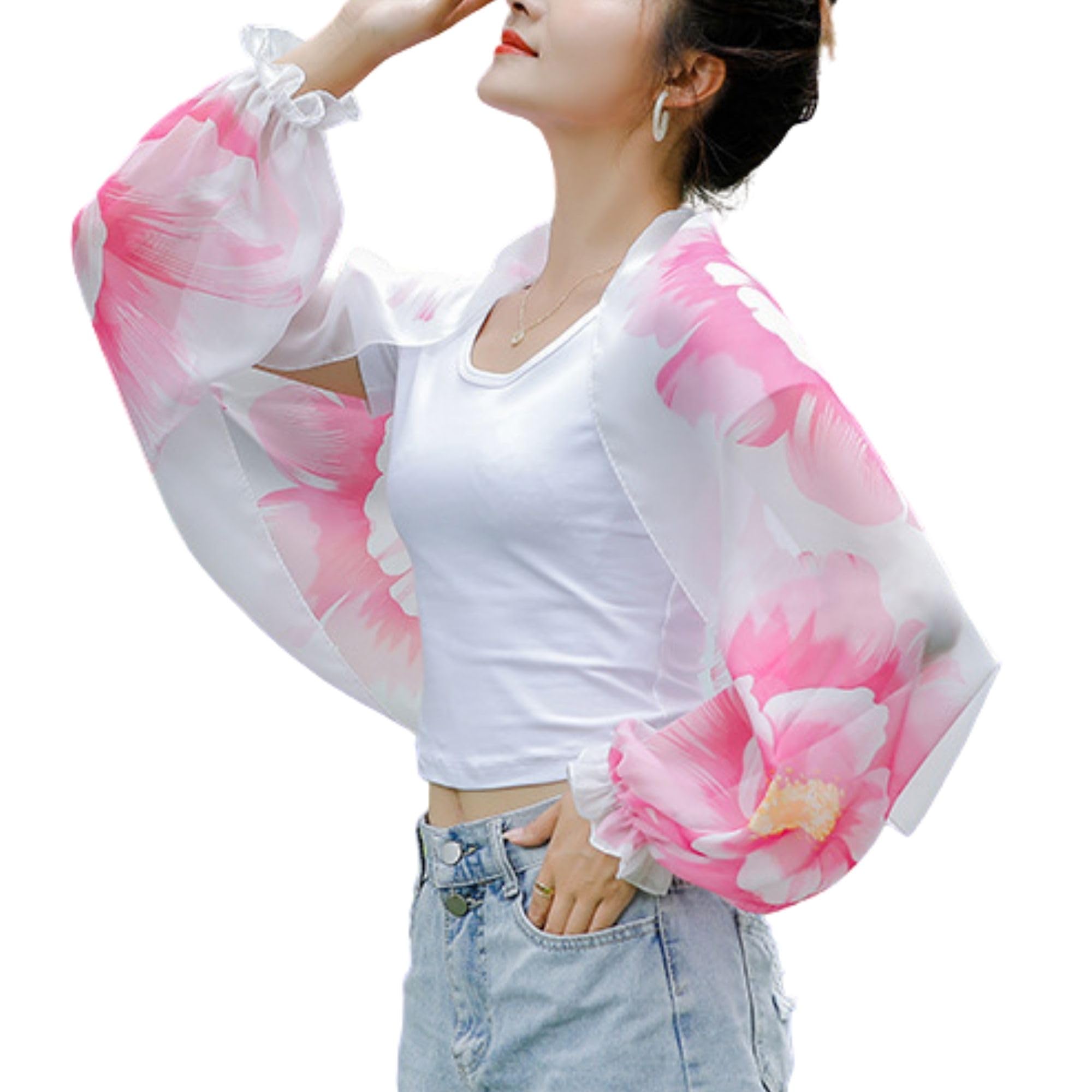 Photo 1 of Xunger Women's Ice Silk Cooling Sunproof Shawl UV Blocking Lightweight Breathable Sleeve Cover Summer Arm Protection(1009-02Pink-OneSize-RD)