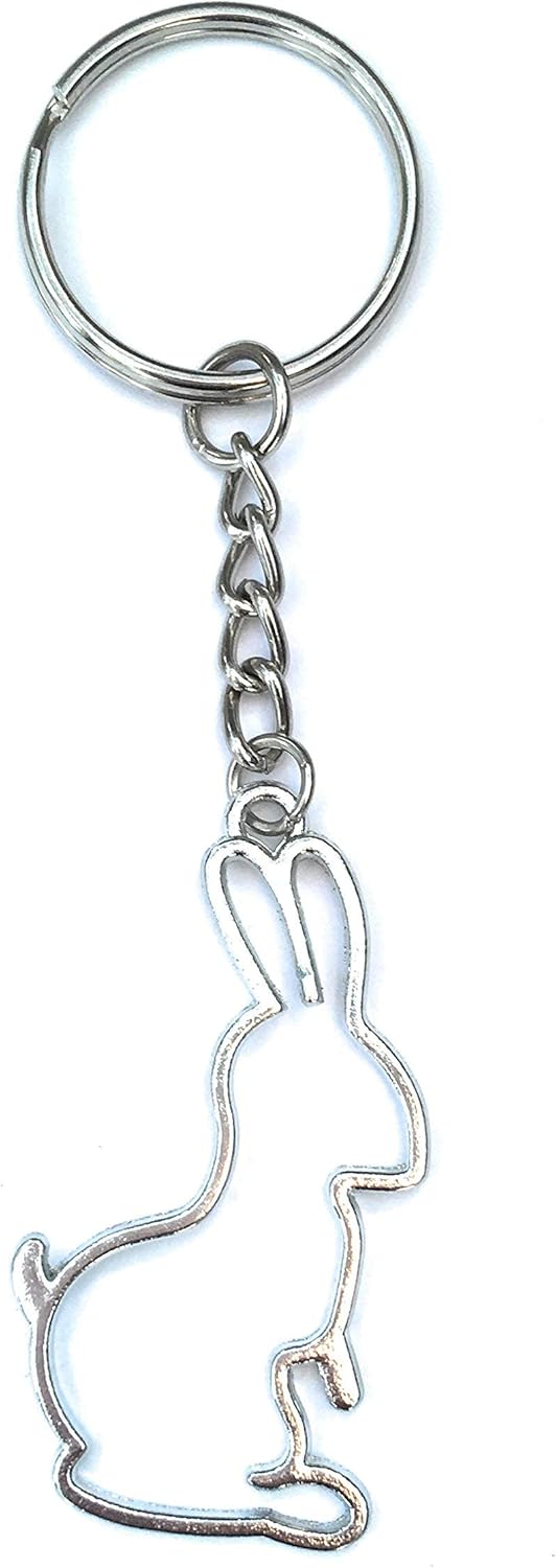FizzyButton Gifts Bunny Rabbit Silhouette Charm Keyring Key Ring with Silver Tone Keychain